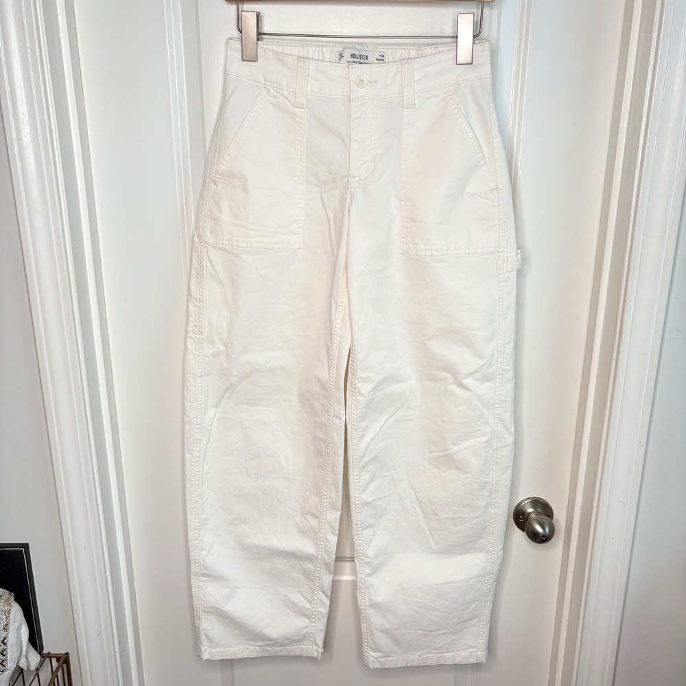 Hollister Dad Jeans Women's 24 00R White Low-Rise Baggy Carpenter Utility Pants